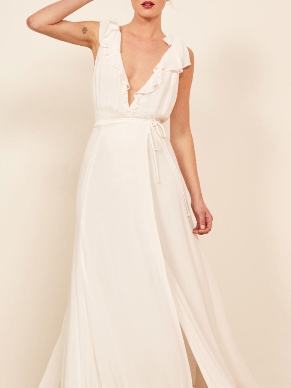 Reformation‎ Peppering White Ruffle Deep V-Neck Wrap Maxi Dress Size M NWT
